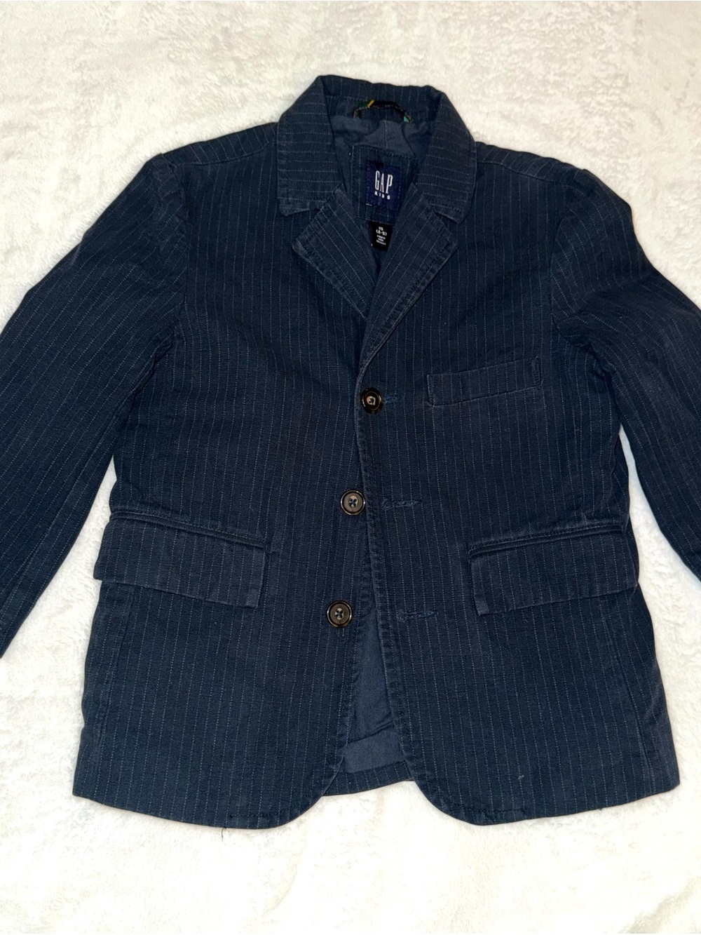 GAP Boys Size 4/5 Dark Navy Denim Pinstripe Sport Coat Blazer